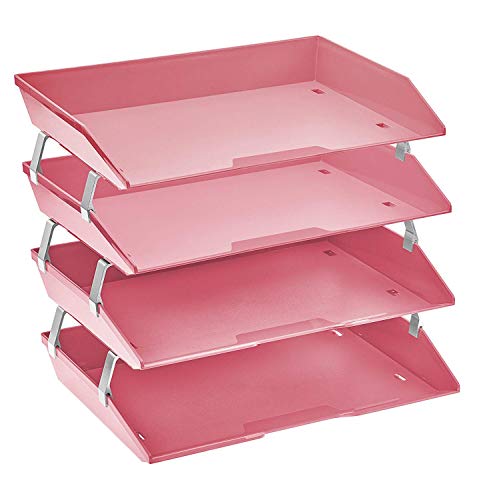 Book Cover Acrimet Facility 4 Tier Letter Tray Side Load Plastic Desktop File Organizer (Solid Pink Color)