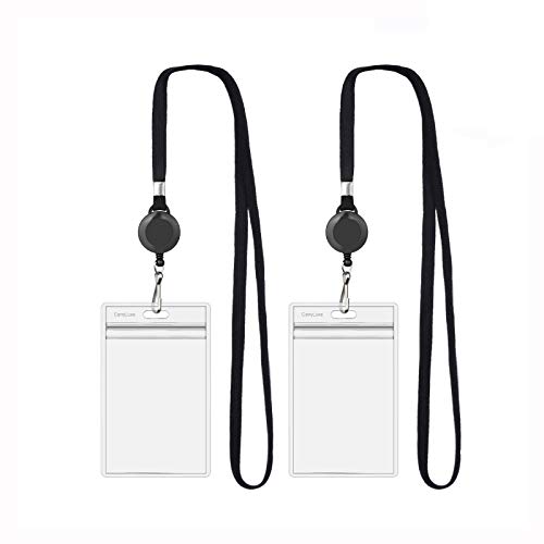 Book Cover CarryLuxe Lanyard with ID Holder Sets (Black,2 Pack)- Flat Polyester ID Lanyard with Retractable Badge Reel & Vinyl Name Badge Holder