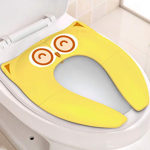 Book Cover Gimars Upgrade Folding Large Non Slip Silicone Pads Travel Portable Reusable Toilet Potty Training Seat Covers Liners with Carry Bag for Babies, Toddlers and Kids, Yellow