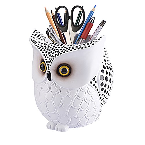 Book Cover OYBUFSH Owl Pen Holder, Owl Pen Pencil Container Carving Brush Pot Brush Holder Desk Organizer Decoration,Luxury Gift and Exquisite Handicraft (White:Owl)…