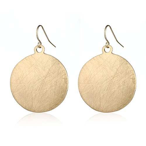 Book Cover HONGYE Brushed Gold Silver Rose Gold Colored Round Disc Shaped Drop Earring Hook Earring