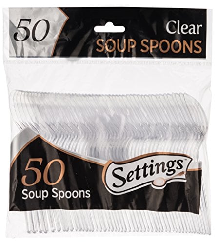 Book Cover [50 Count] Settings Plastic Clear Soup Spoons, Heavyweight Disposable Cutlery, Great For Home, Office, School, Party, Picnics, Restaurant, Take-out Fast Food, Outdoor Events, Or Every Day Use, 1 Bag