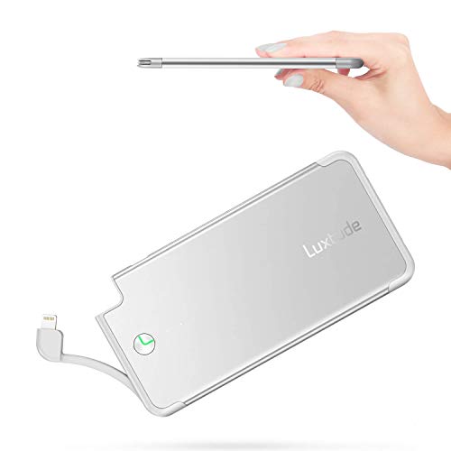 Book Cover Luxtude 5000mAh Portable Charger for iPhone, Ultra Slim Mfi Apple Certified External Battery Pack Built in Lightning Cable, Fast Charging Power Bank for iPhone 13/12/11 Pro/X/XR/XS Max/10/8/7/6S etc.