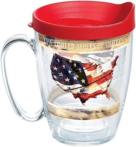 Book Cover Tervis Woodgrain American Flag Insulated Tumbler with Wrap and Red Lid, 16 oz, Clear