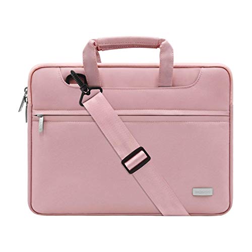 Book Cover Mosiso Polyester Laptop Shoulder Bag Briefcase Sleeve Case Cover Handbag for 13-13.3 Inch MacBook Notebook with Back Belt for Trolly Case, Pink