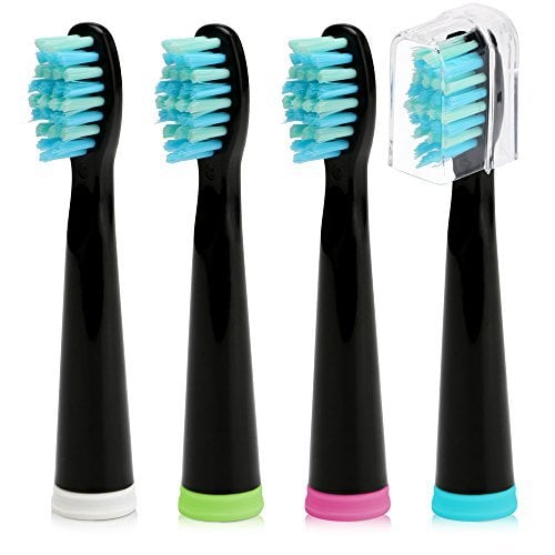 Book Cover Fairywill Electric Toothbrush Brush Head x 4 for Models of FW-917/ FW-507/ FW-508/ FW-959 Black