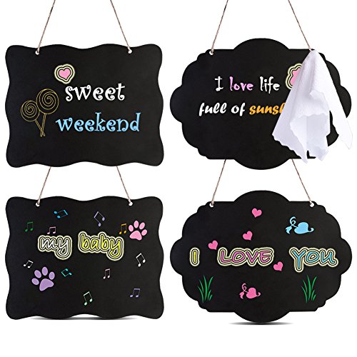 Book Cover AUSTOR Chalkboard Sign 8x10 Inch Double Sided Erasable Message Board with Hanging Strings, 2 Shapes x 2, 4 Pack
