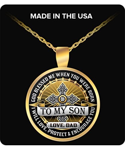 Book Cover Head Master Cups Father Son Gifts - to My Son Love Dad - Gold Pendant Necklace, Son Gifts, Dad Gifts, Birthday Gifts, My Son Gifts Great Memorial Son Gifts