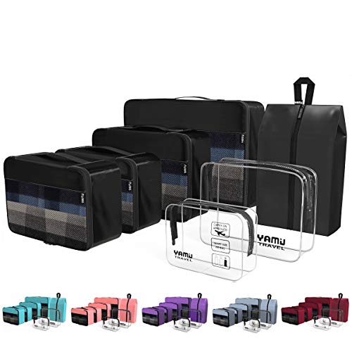 Book Cover YAMIU Packing Cubes 7-Pcs Travel Organizer Accessories with Shoe Bag & 2 Toiletry Bags(Black)