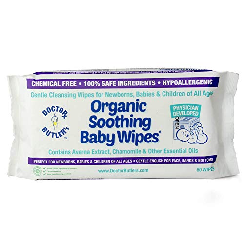 Book Cover Doctor Butler's Organic Soothing Baby Wipes - Hypoallergenic & All-Natural Fragrance Free Baby Wipes to Moisturize and Soothe Baby Sensitive Skin with Chamomile and Essential Oils (1 Pack â€“ 60 Wipes)