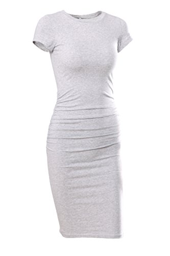 Book Cover Missufe Women's Short Sleeve Ruched Casual Sundress Midi Bodycon T Shirt Dress