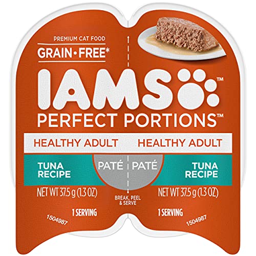Book Cover IAMS PERFECT PORTIONS Healthy Adult Grain Free* Wet Cat Food PatÃ©, Tuna Recipe, (24) 2.6 oz. Easy Peel Twin-Pack Trays