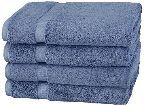 Book Cover Amazon Basics Pinzon Organic Cotton Bath Towels (4 Pack), Indigo Blue