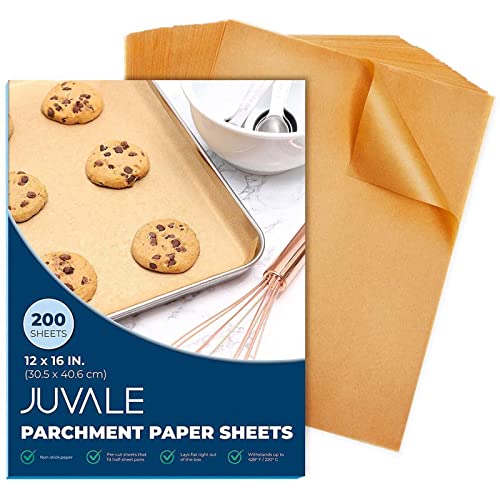 Book Cover 200-Pack Precut Parchment Paper Sheets 12 x 16 inches, Unbleached Brown Nonstick Liners for Half Sheet Pan for Baking, Cooking, Grilling, Air Fryer, Steaming, and Wrapping Food, Heavy Duty