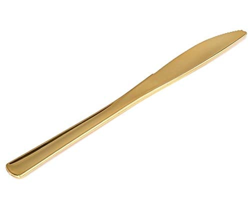 Book Cover Gold Plastic Knives 125 Pack Dinner Knives, Disposable Cutlery, Heavy Duty Flatware, Plastic Silverware Set for Catering Events, Parties, Dinners, Weddings, Receptions and Everyday Use