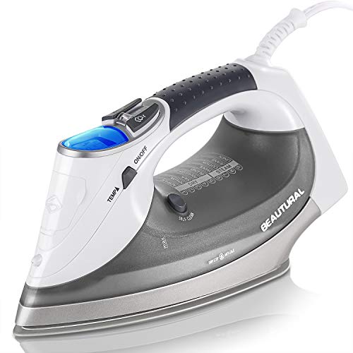 Book Cover Beautural 1800-Watt Steam Iron with Digital LCD Screen, Double-Layer and Ceramic Coated Soleplate, 3-Way Auto-Off, 9 Preset Temperature and Steam Settings for Variable Fabric