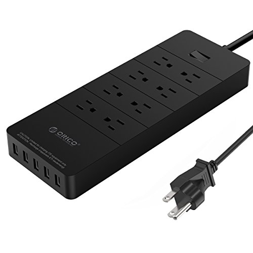 Book Cover ORICO Surge Protector Power Strip with 8 Outlets and 5 USB Charging Ports, 5ft Extension Cord/1700J Ideal for Home and Office Accessories - Black(ETL/FCC Listed)