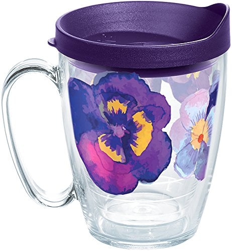 Book Cover Tervis Watercolor Pansy Insulated Tumbler with Wrap and Royal Purple Lid, 16oz Mug, Clear