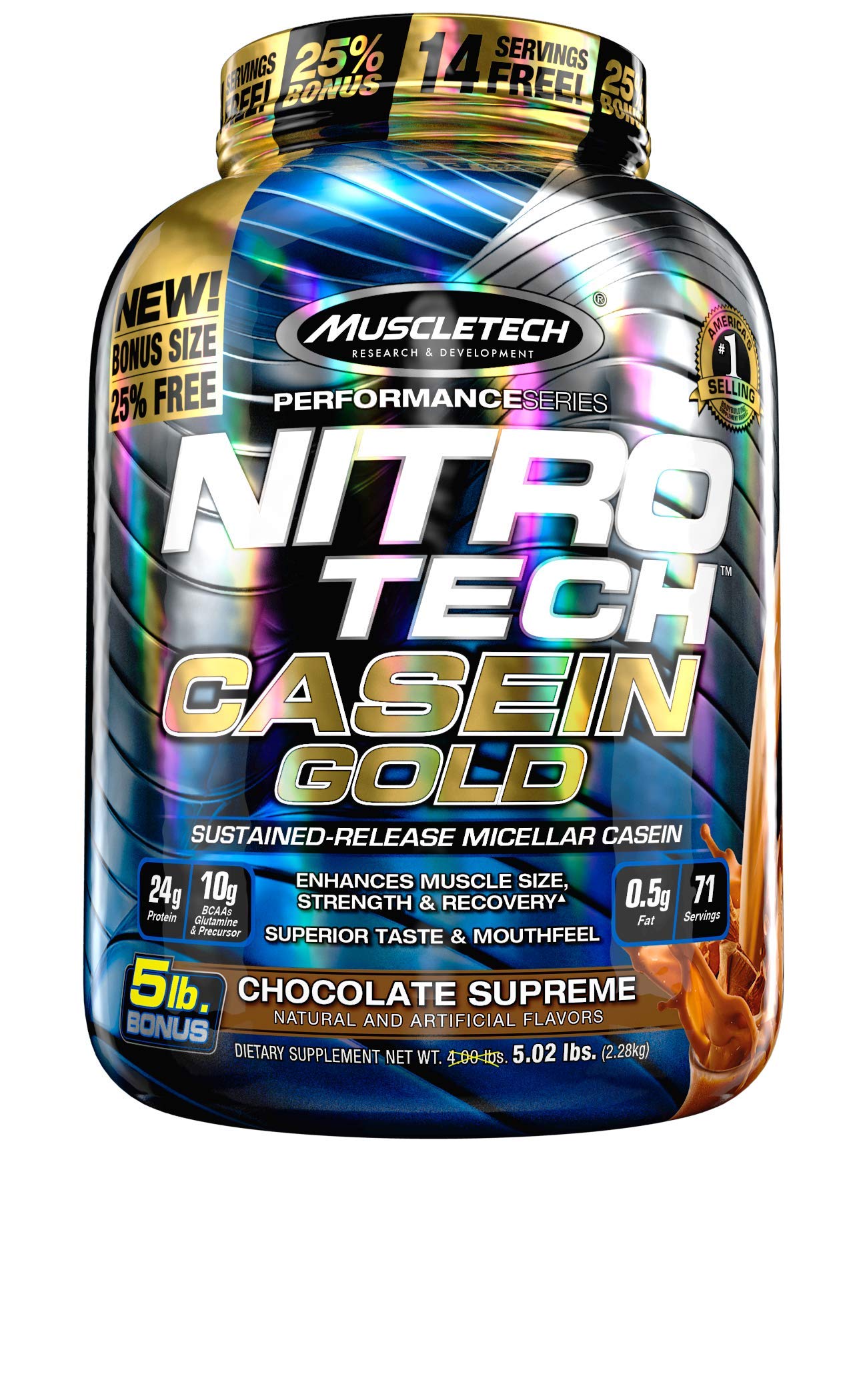 Book Cover Casein Protein Powder | MuscleTech Nitro-Tech Casein Gold Protein Powder | Slow-Digesting Micellar Casein Protein Powder for Women & Men | Chocolate Protein Powder, 5 lbs (71 Servings)