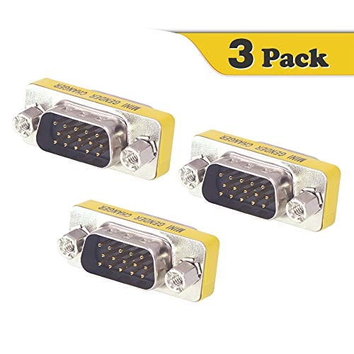Book Cover VCE 3 Pack HD15 VGA SVGA Male to Male Mini Gender Changer Coupler Adapter