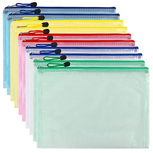 Book Cover EOOUT 10pcs Mesh Zipper Pouch Bags, Zipper Pouches for Organizing, Puzzle Project Bags for Cross Stitch and Organizing Storage, Letter Size A4 Size for Travel and Office Supplies