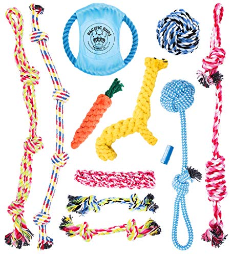 Book Cover Pacific Pups Products supporting pacificpuprescue.com dog rope toys for aggressive chewers-set of 11 nearly indestructible dog toys-bonus giraffe rope toys-benefits non profit dog rescue.
