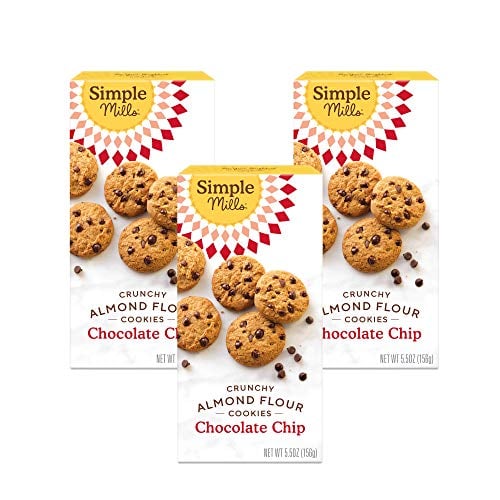 Book Cover Simple Mills Almond Flour Crunchy Cookies, Chocolate Chip - Gluten Free, Vegan, Healthy Snacks, Made with Organic Coconut Oil, 5.5 oz (Pack of 3)