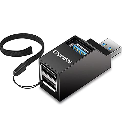 Book Cover Onvian 3 Port USB Hub High Speed Splitter Plug and Play Bus Powered, Black