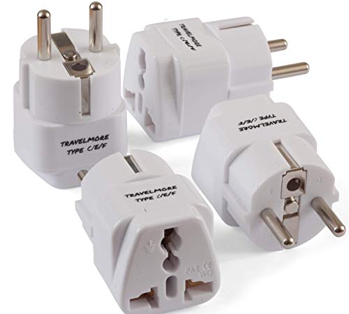 Book Cover 4 Pack European Travel Adapter Plug for European Outlets - Type C, Type E, Type F - Europe Plug Adapter Works in France, Spain, Italy, Germany, Netherlands, Belgium, Poland, Russia & More