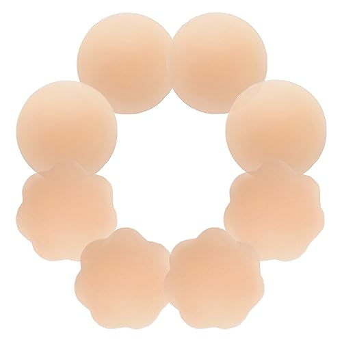 Book Cover CHARMKING Nipple Covers 4 Pairs for Women, Reusable Adhesive Nipple Coverings, Invisible Pasties Silicone Cover Beige