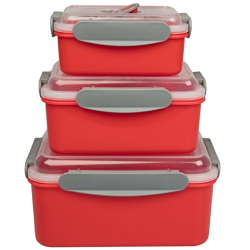 Book Cover Microwave Food Storage Containers- Set of 3 Nesting Microwave Cookware Meal Prep Containers w Locking Steam Vent Lids- BPA Free, Fridge and Freezer Safe