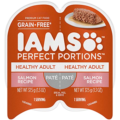 Book Cover IAMS PERFECT PORTIONS Healthy Adult Grain Free* Wet Cat Food PatÃ©, Salmon Recipe, (24) 2.6 oz. Easy Peel Twin-Pack Trays