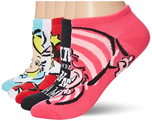 Book Cover Disney womens Alice in Wonderland 5 Pack No Show Casual Sock, Assorted Bright, 9 11 US