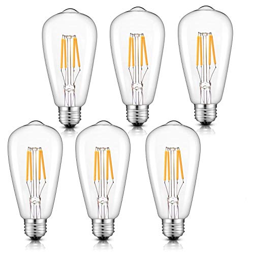 Book Cover CRLight Dimmable LED Edison Bulb 4W 2700K Warm White, 400LM 40W Incandescent Equivalent Vintage ST64 / ST21 LED Filament Bulbs, E26 Medium Base Clear Glass, Pack of 6