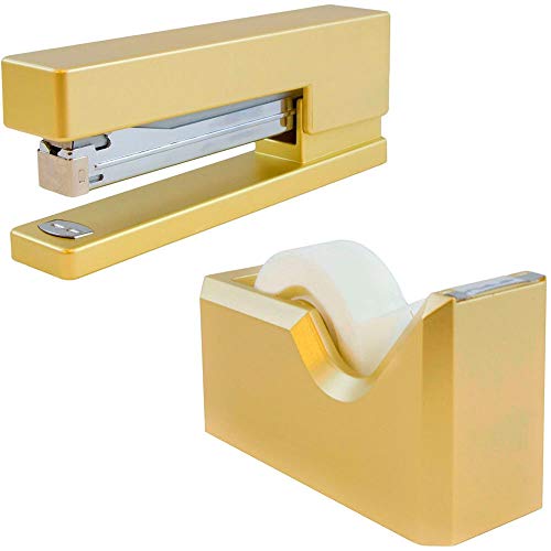 Book Cover JAM PAPER Office & Desk Sets - 1 Stapler & 1 Tape Dispenser - Gold - 2/Pack