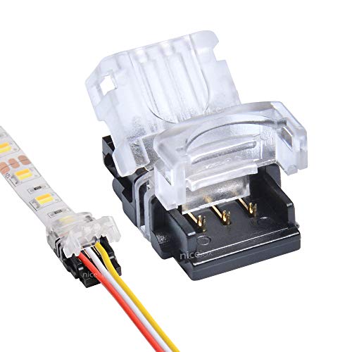 Book Cover QIJIE LED Strip Connector Terminal 3 Pin 10mm Waterproof IP65 and IP54 for Dimmable, Dual Color, WS2812,WS2811 Digital Tape Light,Connect Strip to Extension Wire of 22~20 Gauge,Pack of 10