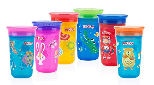 Book Cover Nuby 2pk No Spill 360 Degree Printed Wonder Cup - Colors May Vary