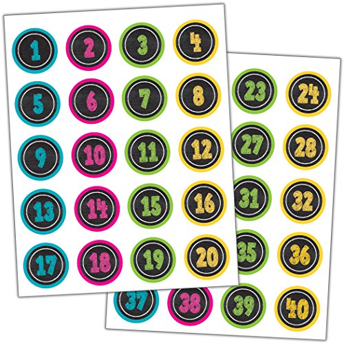 Book Cover Chalkboard Brights Numbers Stickers