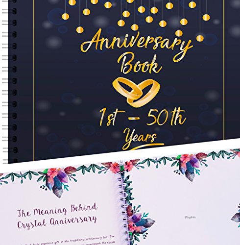 Book Cover Wedding Anniversary Memory Book - A Hardcover Journal To Document Anniversaries From The 1st To the 50th Year - Unique Couple Gifts For Him & Her - Personalized Marriage Presents For Husband & Wife.