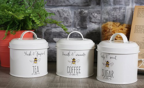 Book Cover Set of 3 English Tableware Co. Bee Happy Enamel Tea Coffee Sugar Storage Canisters