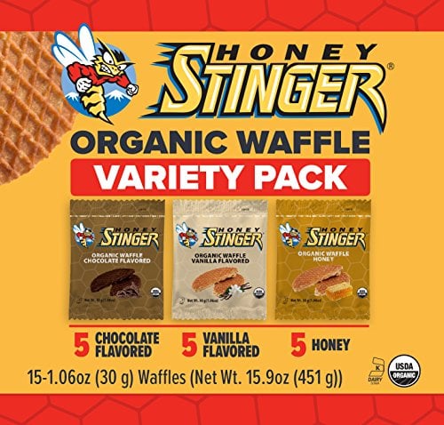 Book Cover Honey Stinger Organic Waffle, Variety Pack - Honey/Vanilla/Chocolate, Sports Nutrition, 15 Count