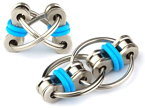Book Cover Tom's Fidgets Flippy Chain Fidget Toy Perfect for ADHD, Anxiety, and Autism - Bike Chain Fidget Stress Reducer for Adults and Kids (Blue 2PK)