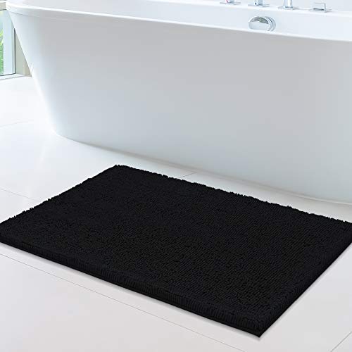 Book Cover MAYSHINE Non-Slip Bathroom Rug Shag Shower Mat (24x39 Inches) Machine-Washable Bath Mats Water Absorbent Soft Microfibers- Black