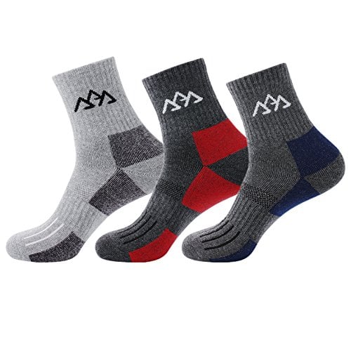 Book Cover Airka Men's Hiking Socks 3 Pairs - Full Thickness Micro Crew for Trekking Mountaineering (Red+Blue+Grey)