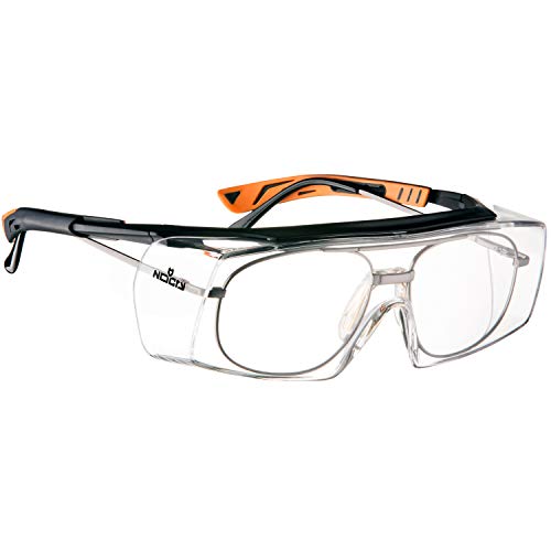 Book Cover NoCry Over-Glasses Safety Glasses - with Clear Anti-Scratch Wraparound Lenses, Adjustable Arms, Side Shields, UV400 Protection, ANSI Z87 & OSHA Certified (Black & Orange)