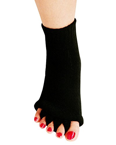 Book Cover Yoga Sports GYM Five Toe Separator Socks Alignment Pain Health Massage Socks, Prevent Foot Cramps, One Pair,Black