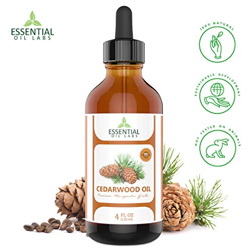 Book Cover Cedarwood Oil 100% Pure and Natural - 4 Oz. with Glass Dropper - Therapeutic Grade - Excellent for Aromatherapy, Hair Growth, Improves Focus and Mood by Essential Oil Labs