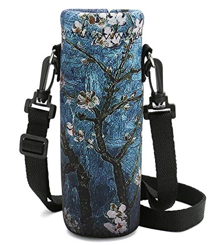 Book Cover RICHEN Neoprene Water Bottle Carrier Bag with Adjustable Shoulder Strap,Insulated Water Bottle Cover for Stainless Steel/Glass/Plastic Bottles