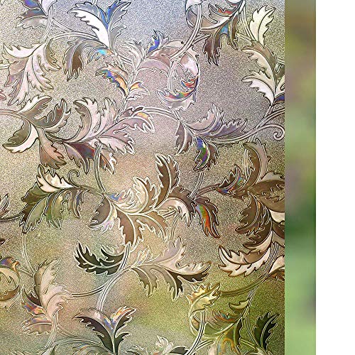 Book Cover Rabbitgoo Frosted Window Film Non-Adhesive Decorative Leaf Static Cling Privacy Glass Film, 17.7in. By 78.7in. (45x200CM), Brown