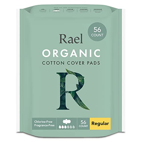 Book Cover Rael Organic Cotton Sanitary Pads - Regular Size, Ultra Thin Pads for Women, Natural Sanitary Napkins with Wings (56 Total)